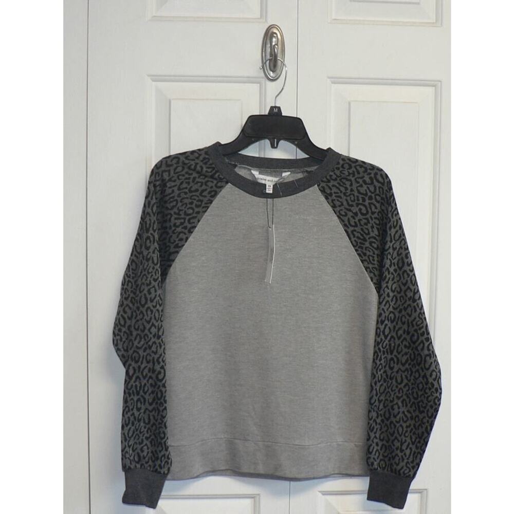 Cupcakes‎ & Cashmere Animal Print Sleeve Crewneck Sweatshirt Heather Grey XS $88